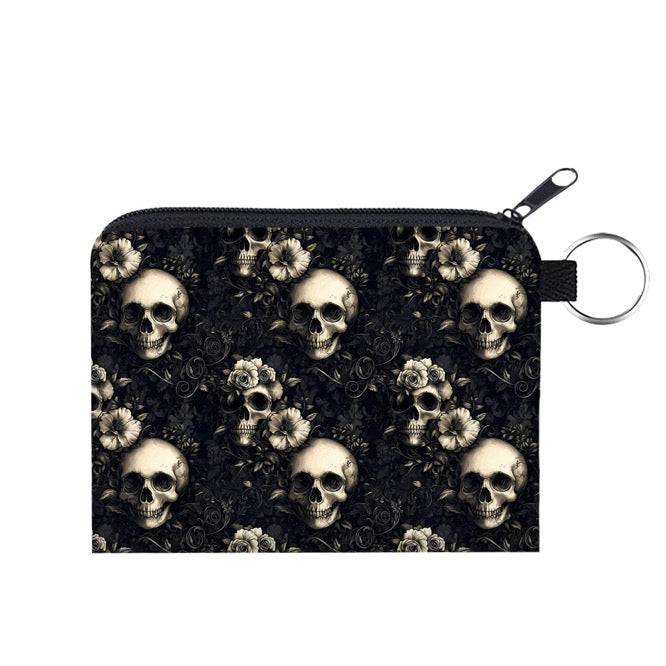 Mini Pouch - Black Floral Skull