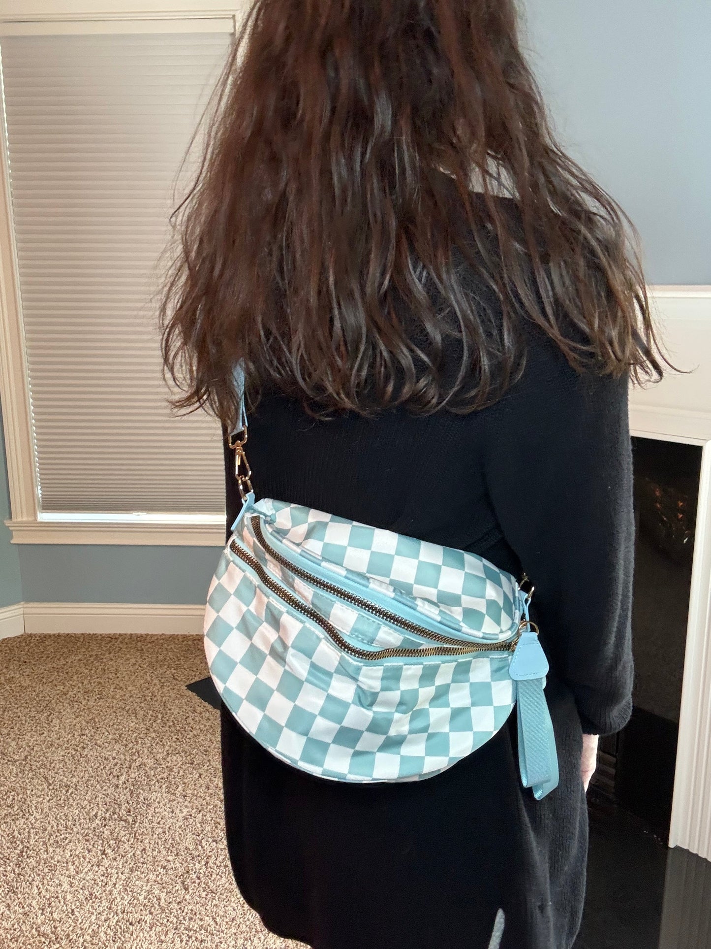The Roni Nylon Crossbody - Checkered Aqua