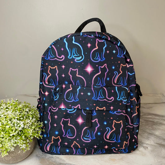 Mini Backpack - Cat Neon Outline