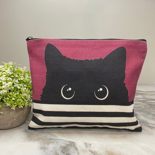 Canvas Pouch - Black Cat Peekaboo Dark Pink