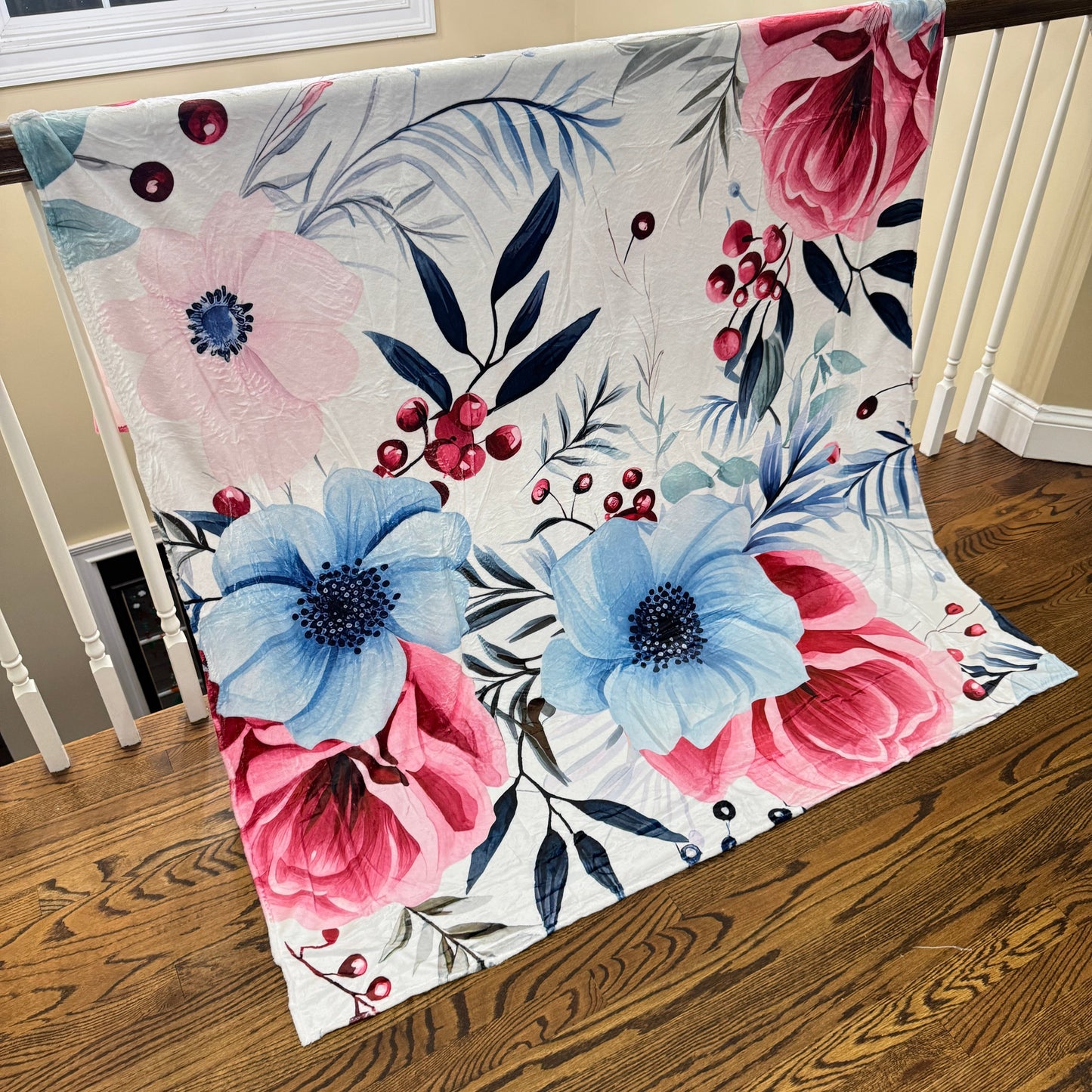 Blanket - Christmas Red Pink Blue Winter Floral - PREORDER ENDS 10/10