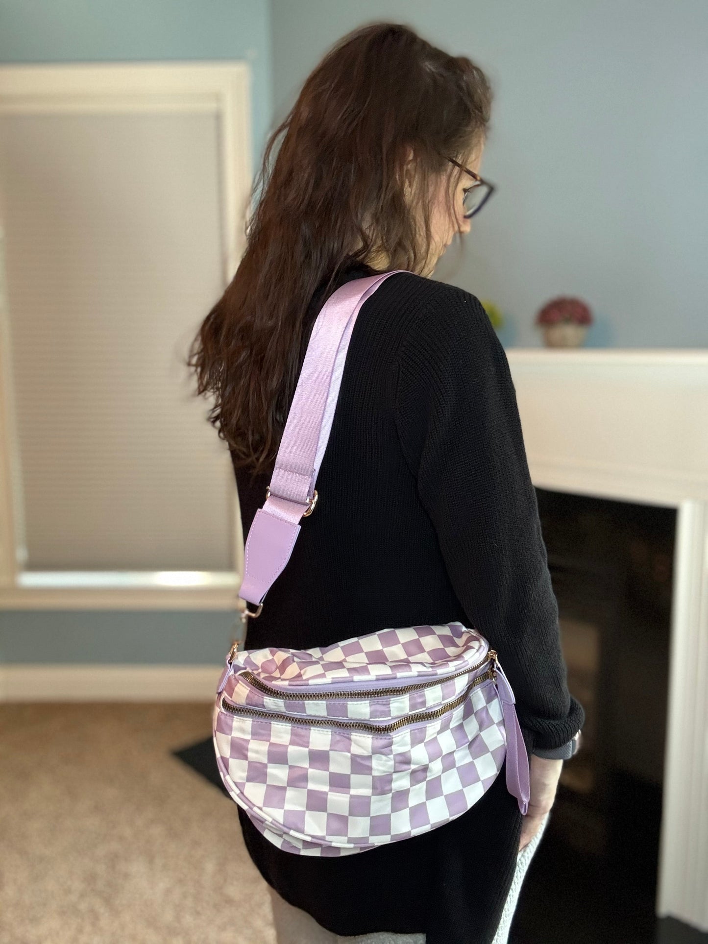 The Roni Nylon Crossbody - Checkered Light Purple