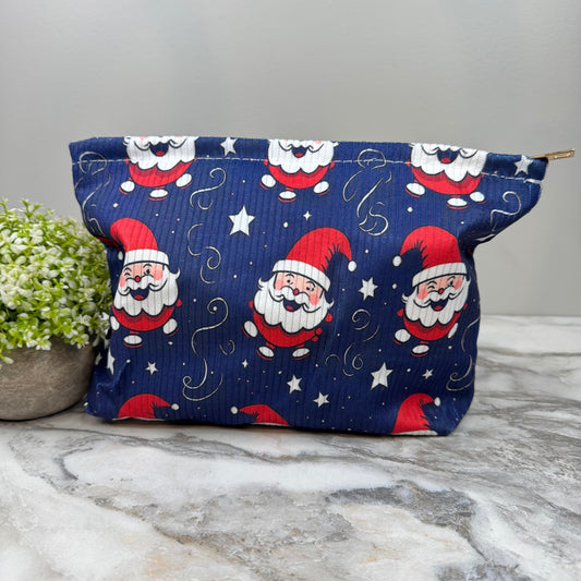 Corduroy Zip Pouch - Christmas Santa Blue