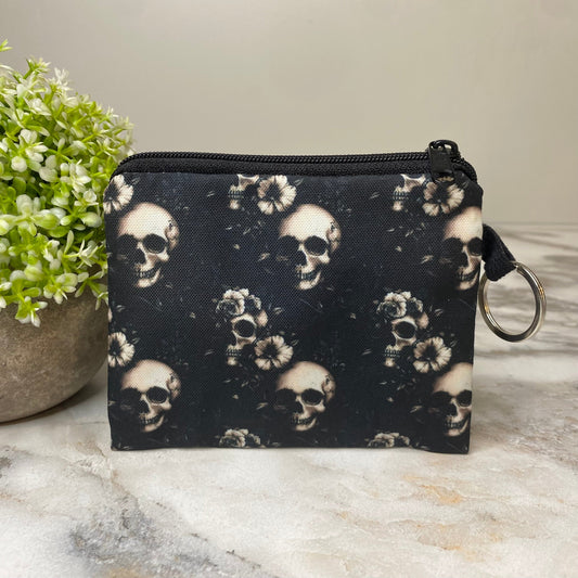 Mini Pouch - Black Floral Skull