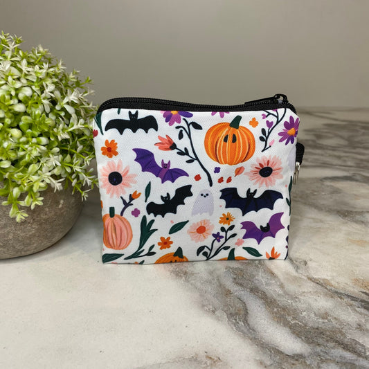 Mini Pouch - Halloween - White Pumpkin Bat