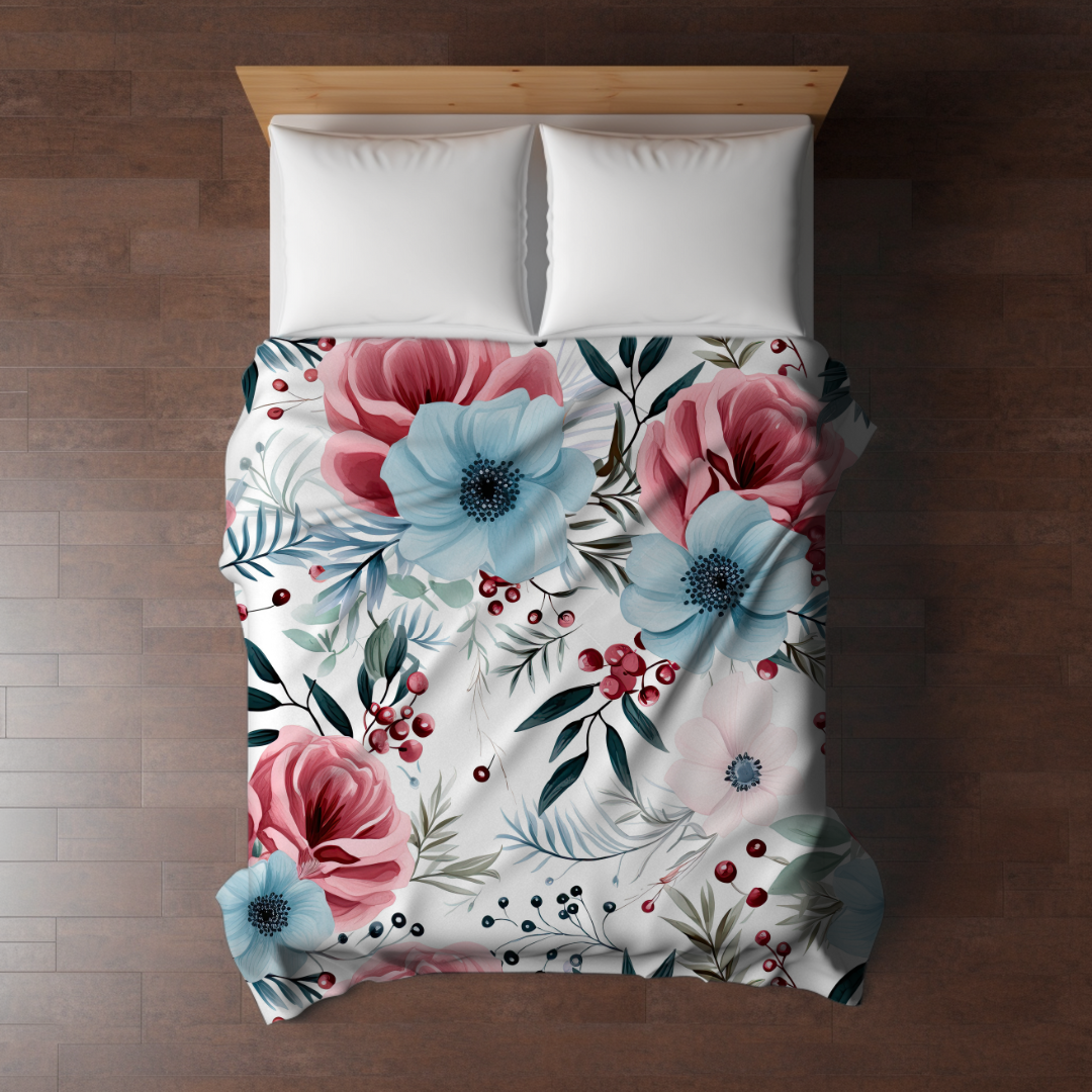 Blanket - Christmas Red Pink Blue Winter Floral - PREORDER ENDS 10/10