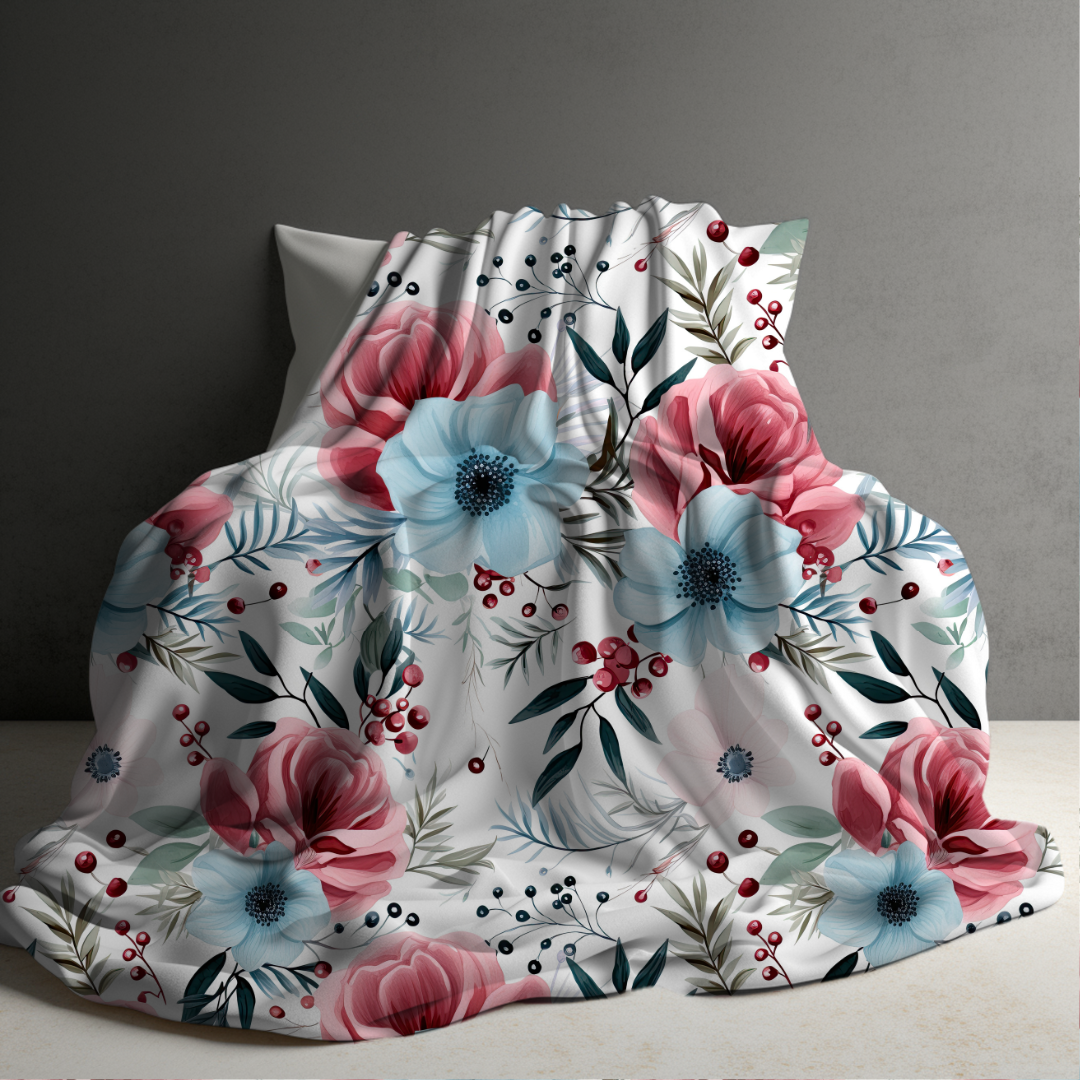 Blanket - Christmas Red Pink Blue Winter Floral - PREORDER ENDS 10/10
